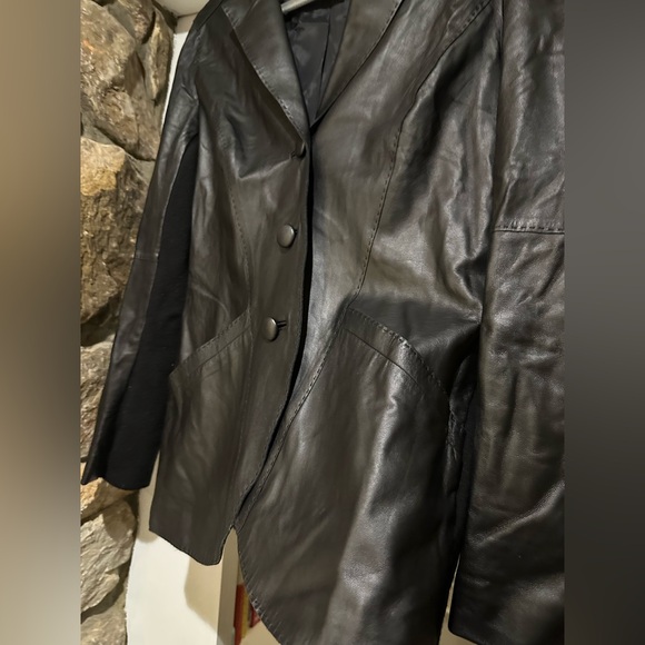 Lafayette 148 $900 New York Leather Blazer Jacket Merino Wool Side Panels Size 6 - Picture 10 of 14